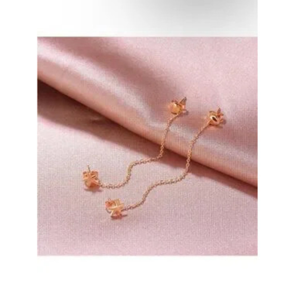 14k Gold Plated Star Chain Linked Earring Set - Picture 3 of 3